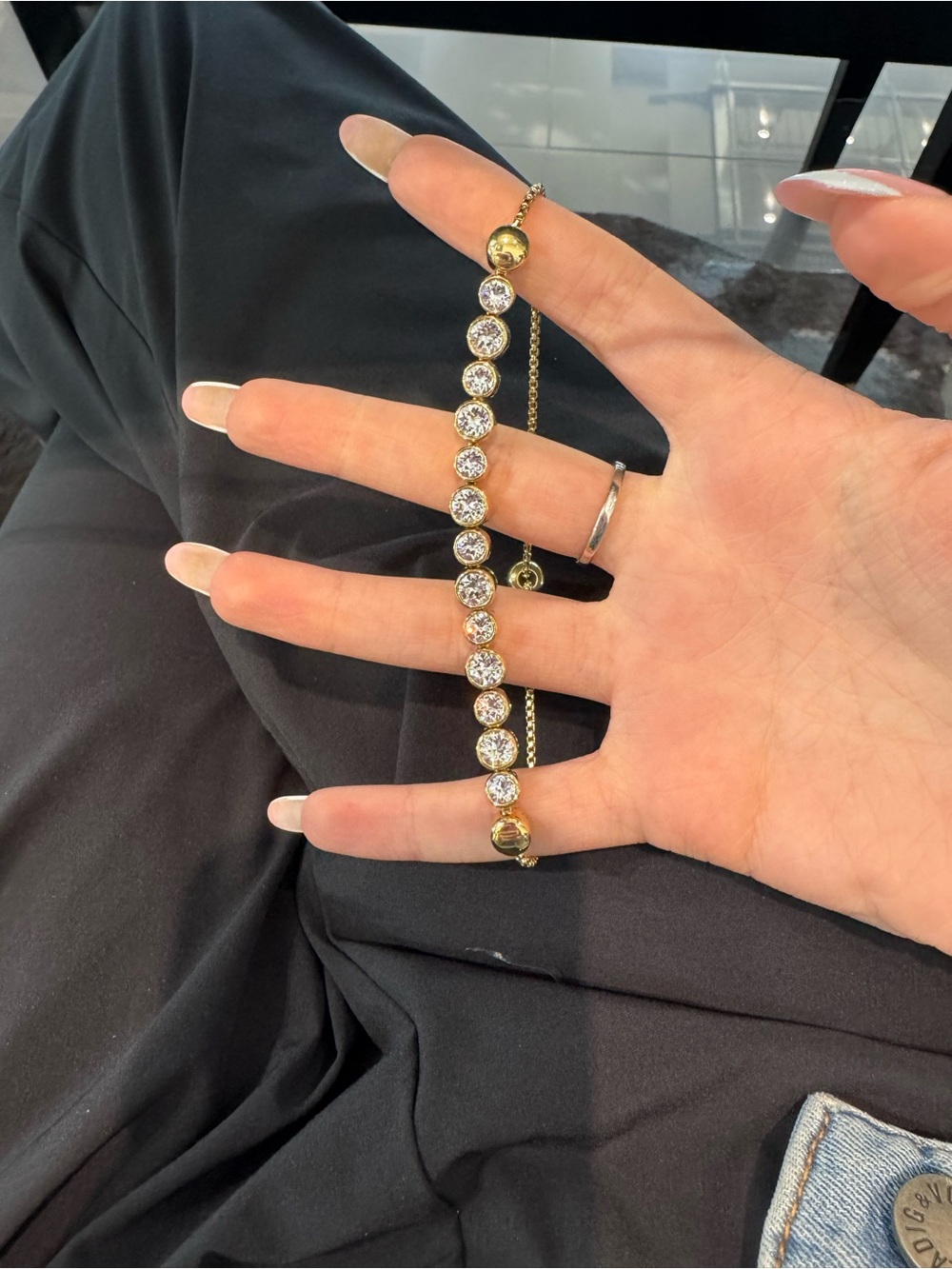 New Yellow Gold Bezel-Set White Gemstone Tennis Bracelet